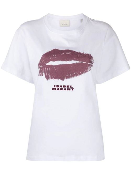 White/bordeaux red organic t-shirt Isabel Marant | TS0123FAB1N07I20WH